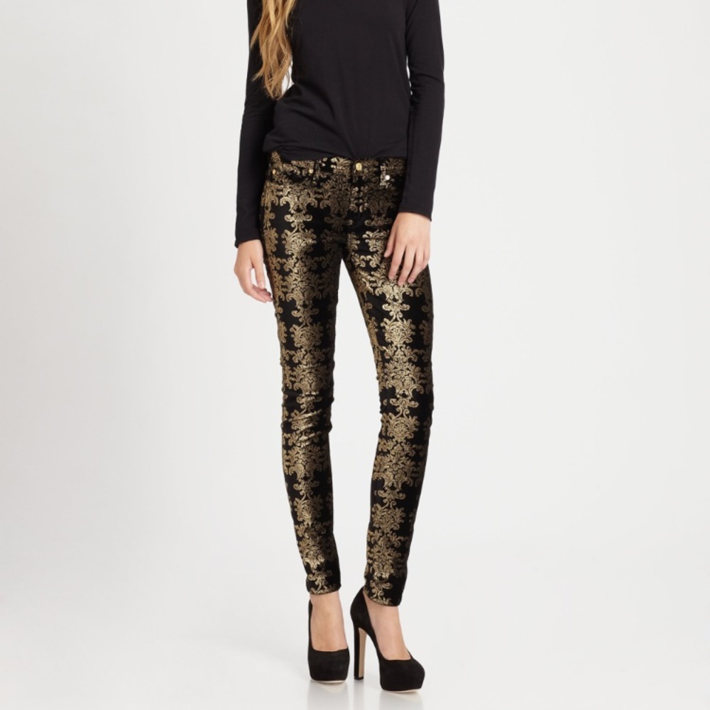 7 for all mankind THE SKINNY IN BLACK VELVET WITH GOLD FOIL BROCADE